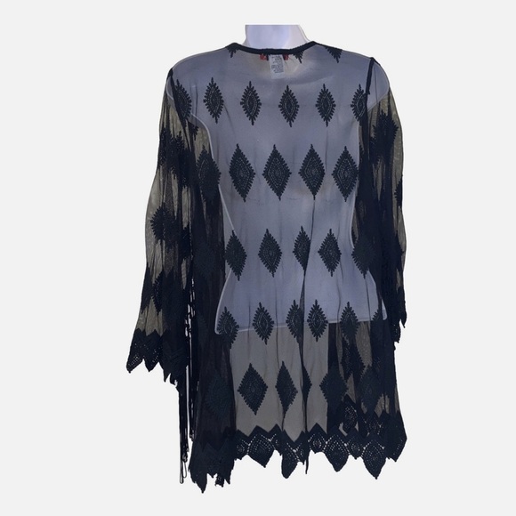 Vivid Importers of NY Black Sheer Cardigan Lacy Cover Black Top - Picture 2 of 8